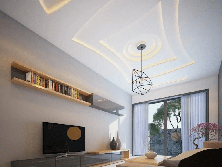 Mẫu trần thạch cao phòng khách nhà cấp 4 đẹp, độc đáo