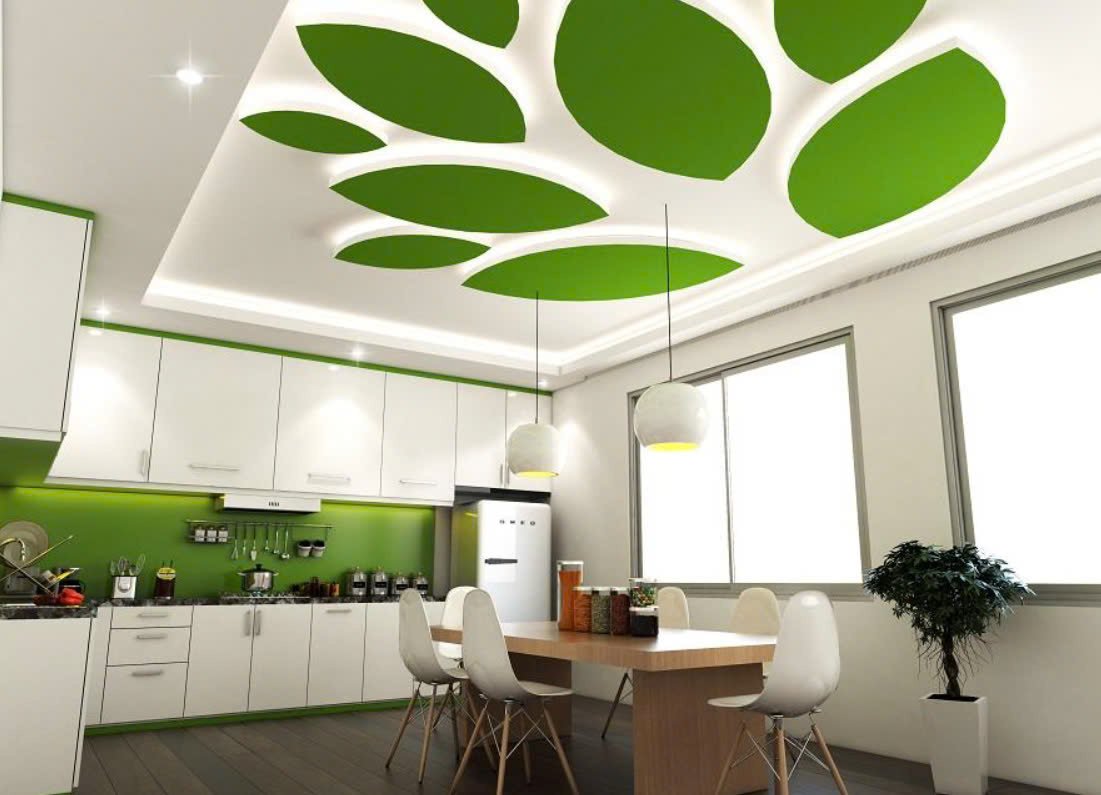 Trần thạch cao nổi hình chiếc lá màu xanh ngọc (Nguồn: Sưu tầm)
