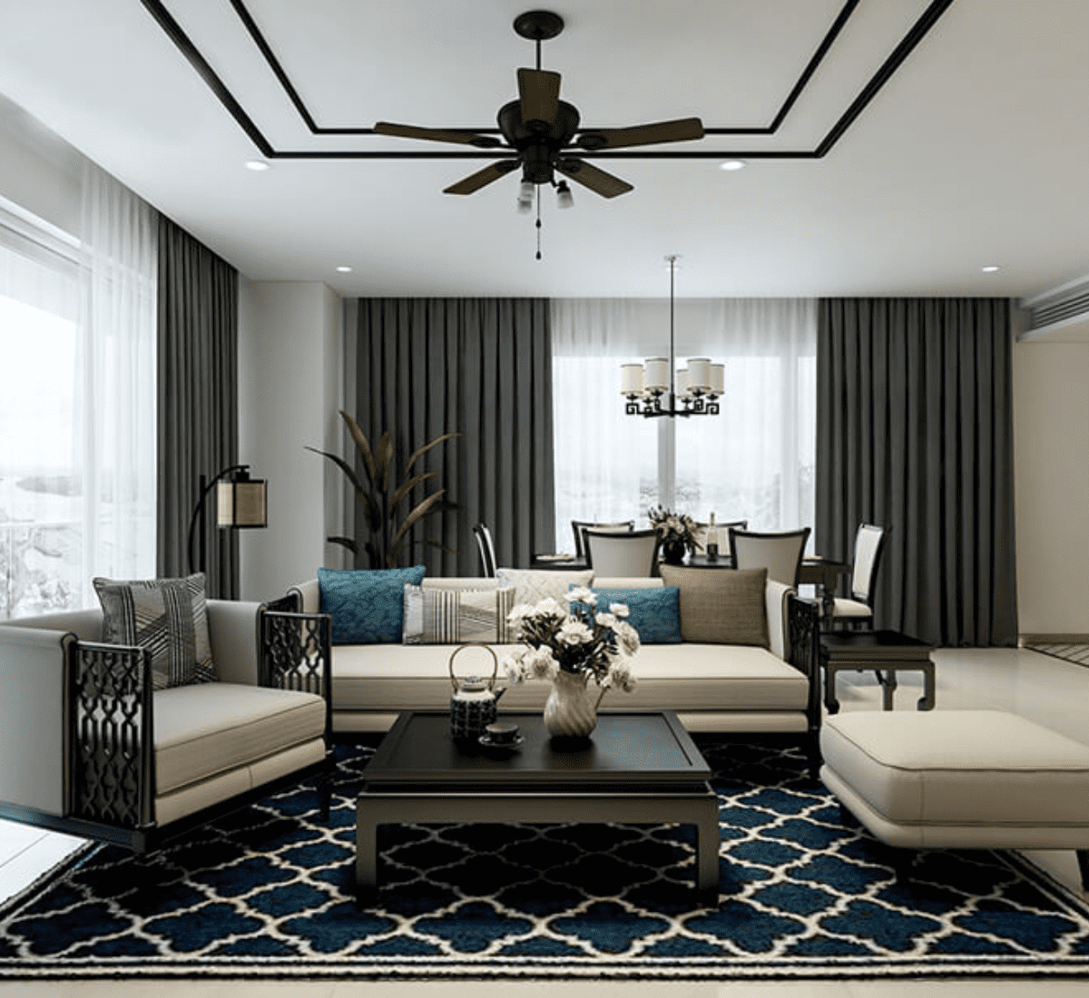 Mẫu trần thạch cao phẳng phòng khách đẹp, hiện đại