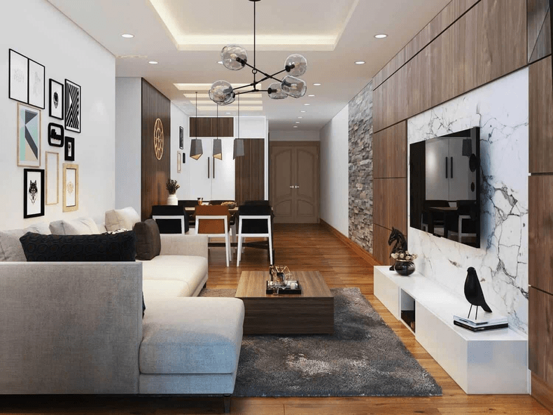 Mẫu trần thạch cao phòng khách 25m2 với thiết kế đơn giản