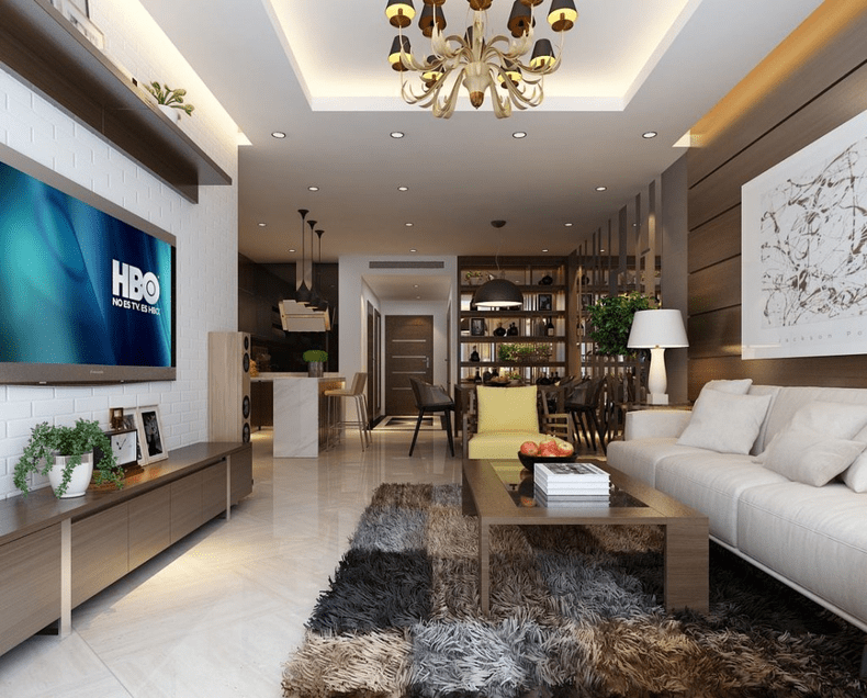 Thiết kế trần thạch cao phòng khách 25m2 đẹp, hiện đại