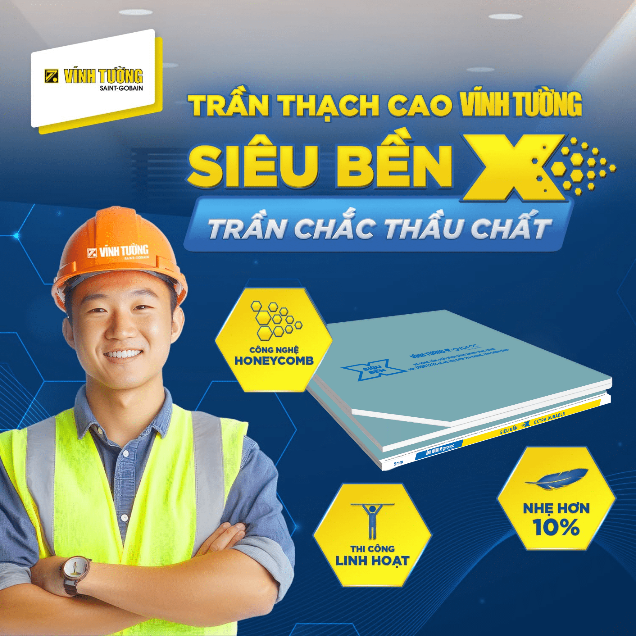 Trần thạch cao Siêu Bền X mang đến giải pháp vách bền chắc, nhẹ và linh hoạt trong thi công