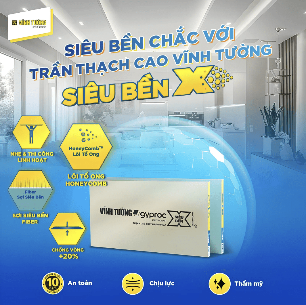Trần thạch cao Vĩnh Tường là giải pháp giúp rút ngắn thời gian thi công cho trần luôn bền đẹp