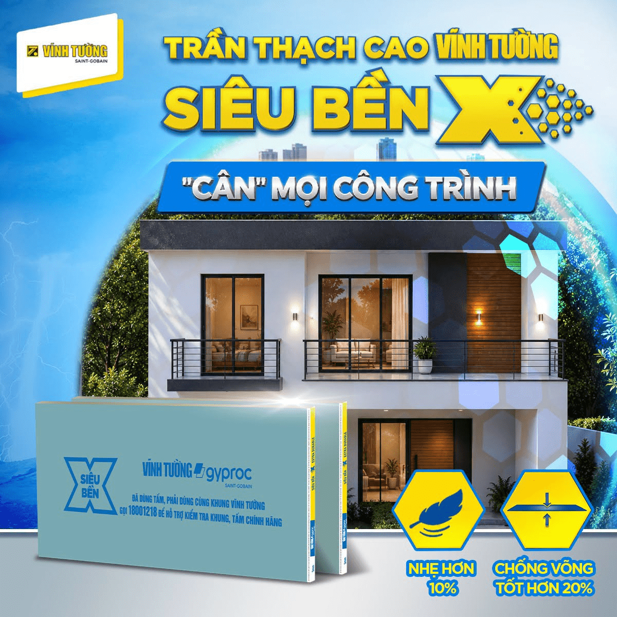 Trần thạch cao Vĩnh Tường Siêu bền X - “Cân” mọi công trình