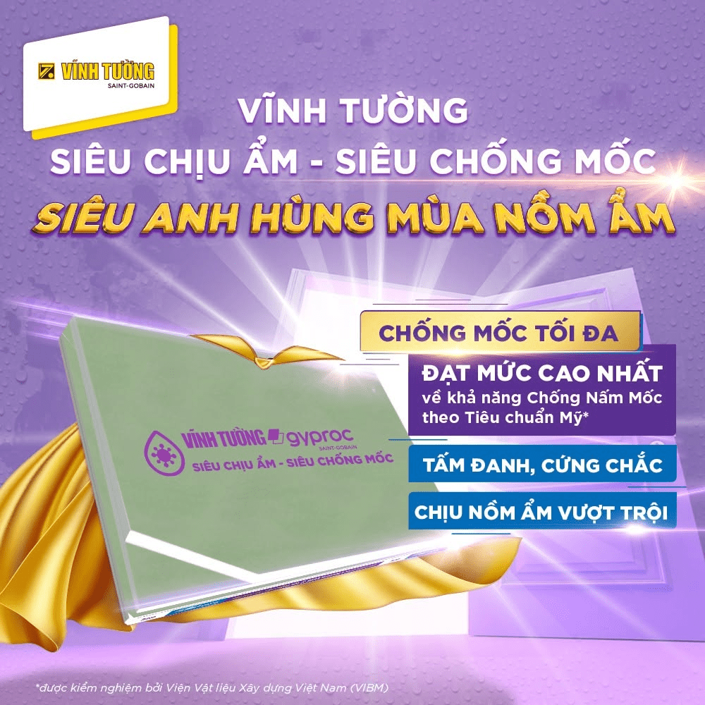 Trần thạch cao Vĩnh Tường Siêu Chịu Ẩm - Siêu Chống Mốc là giải pháp phù hợp cho những khu vực trong nhà có nguy cơ ẩm mốc sau bão 