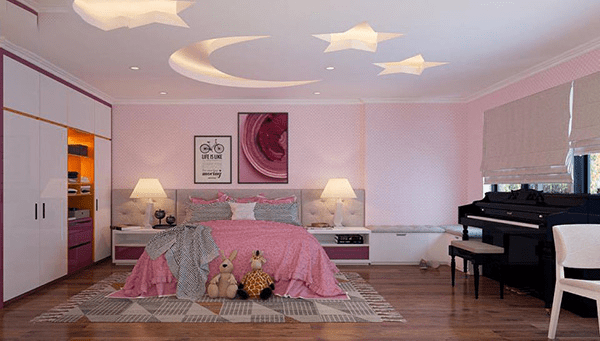 Mẫu trần thạch cao trăng sao đáng yêu cho phòng ngủ bé gái