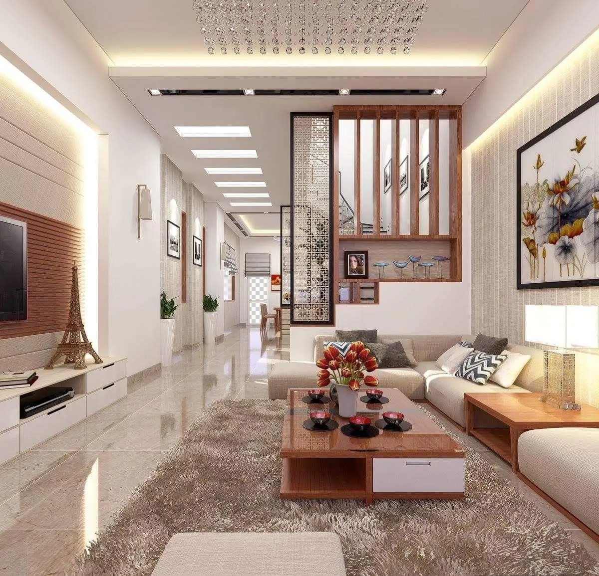 Trang trí phòng khách nhà ống 5m tiện nghi, thông thoáng