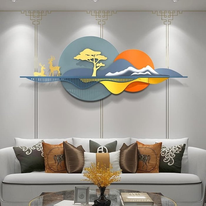 Mẫu trang trí tường phòng khách đẹp với tranh sắt