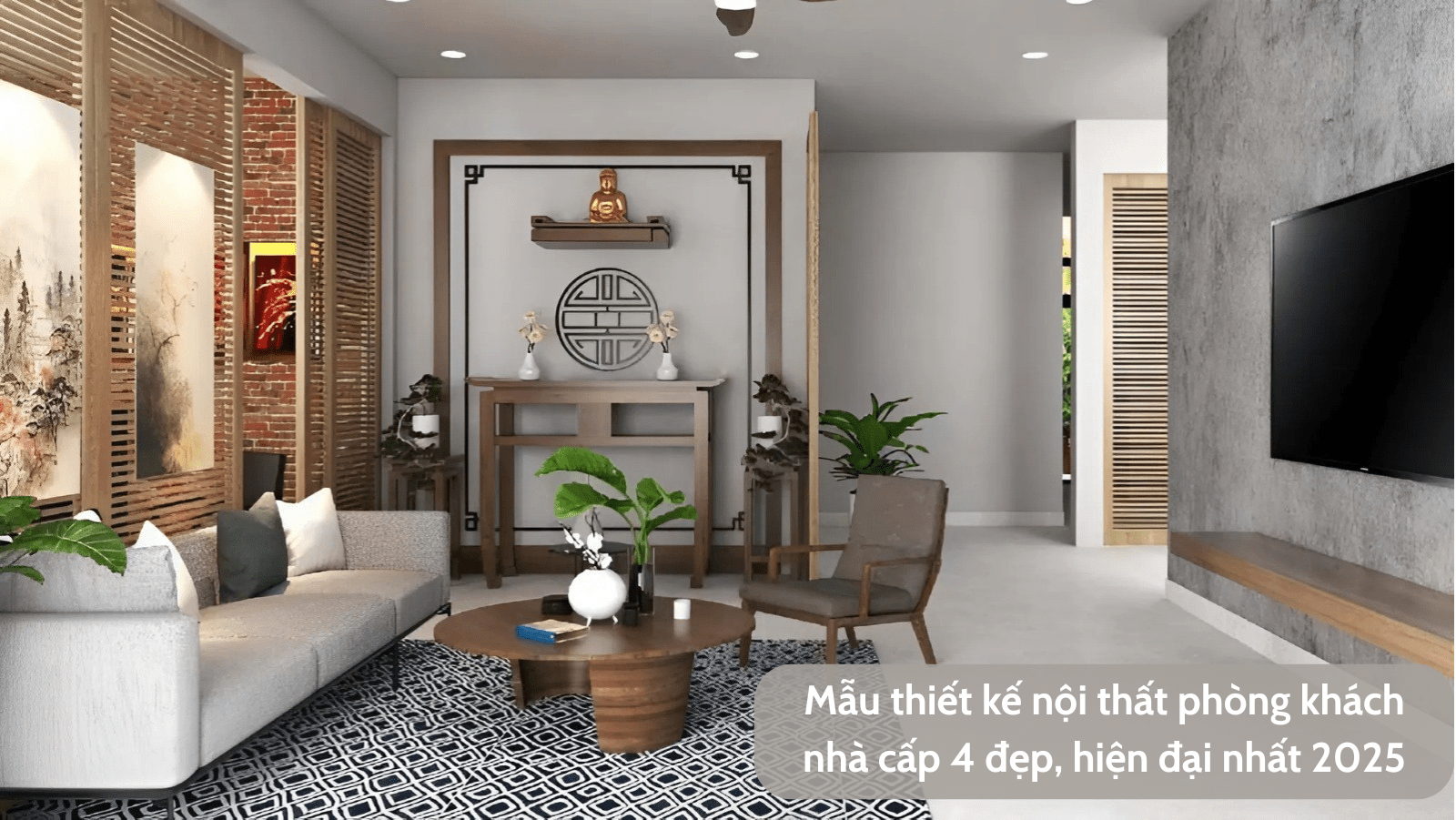 mẫu thiết kế nội thất phòng khách nhà cấp 4 đẹp, hiện đại