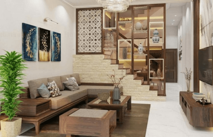 mẫu trang trí phòng khách nhà ống 4m