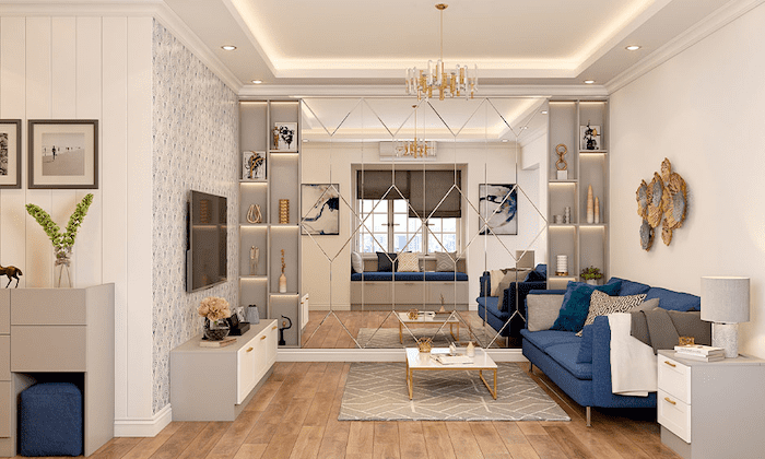 Trang trí phòng khách nhỏ 15m2 với tông trắng chủ đạo