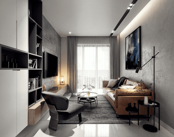 Trang trí phòng khách nhỏ 15m2 với trần thạch cao phẳng hiện đại