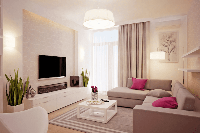 trang trí phòng khách nhỏ 15m2 bằng tông màu trung tính