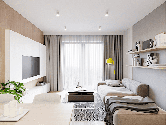 Mẫu trang trí phòng khách nhỏ 15m2 đẹp, tông màu tươi sáng