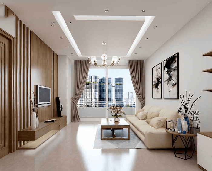 Thiết kế trần thạch cao trong trang trí phòng khách nhỏ 15m2