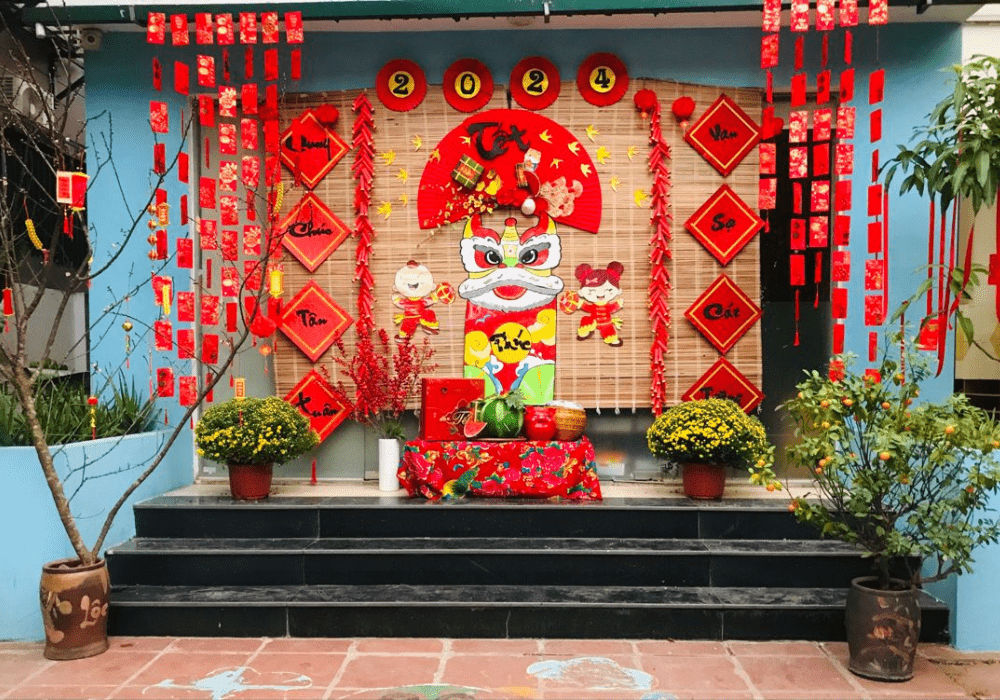 trang trí tết bằng dây treo 