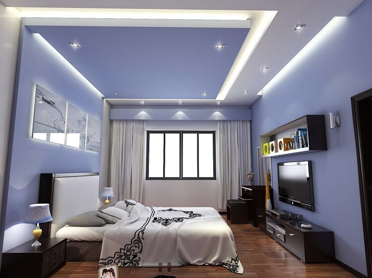 Tường nhà thạch cao đẹp với màu sơn xanh mát rượi