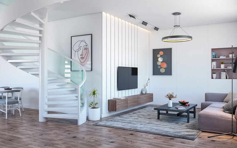 vách ngăn cầu thang tam cấp thạch cao