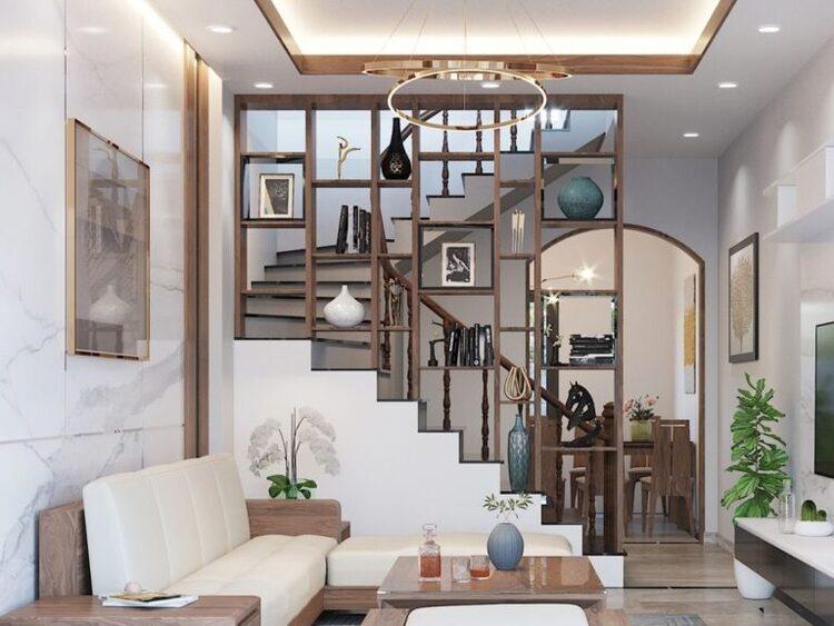 Mẫu vách ngăn phòng khách và cầu thang đẹp, hiện đại