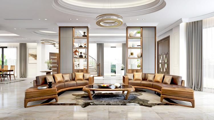 Mẫu vách ngăn trang trí phòng khách kết hợp tủ gỗ ấn tượng