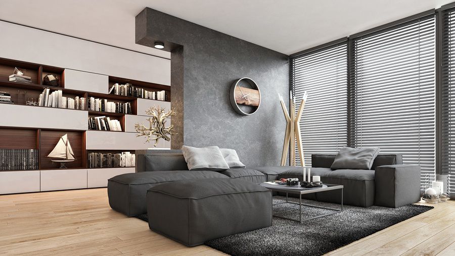 vách ngăn phòng khách bằng bê tông