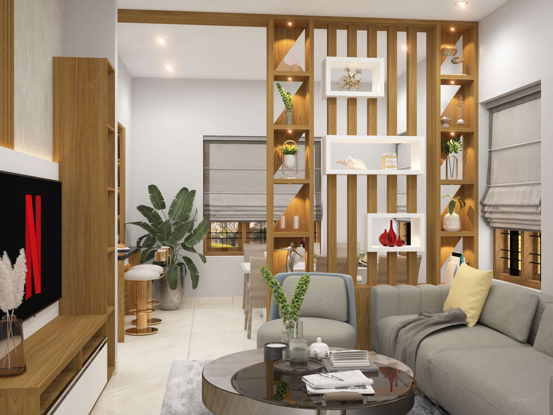 vách ngăn phòng khách bằng gỗ