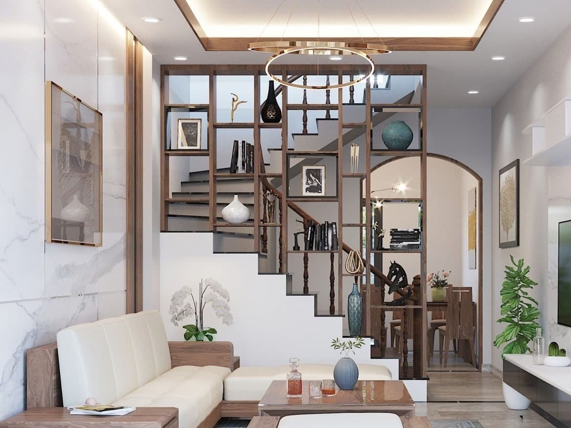 vách ngăn phòng khách cầu thang