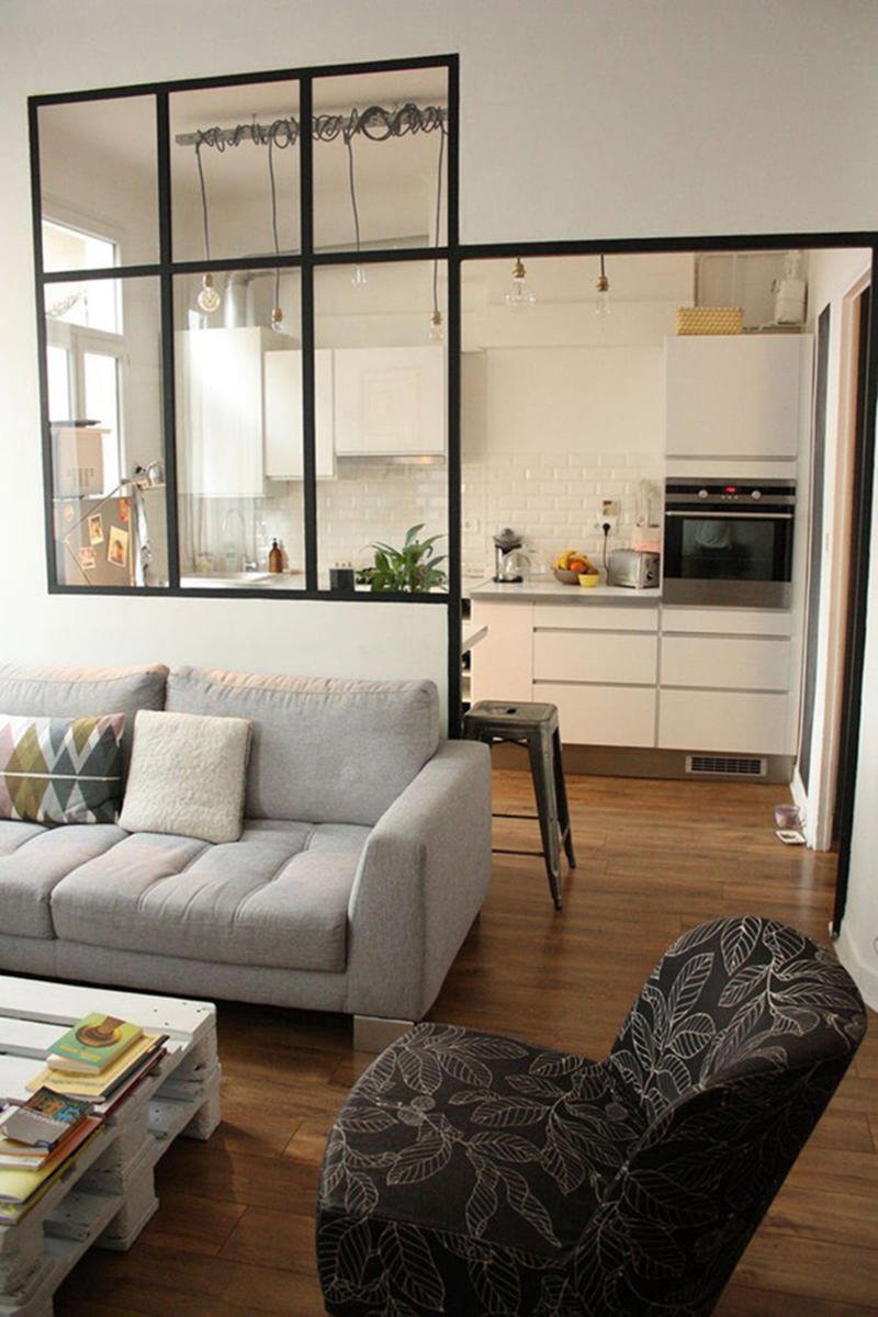 Vách ngăn phòng khách liền bếp chung cư