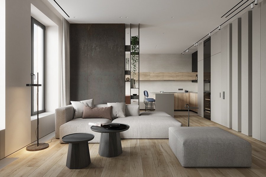 Vách ngăn phòng khách chung cư phong cách nghệ thuật tối giản ấn tượng