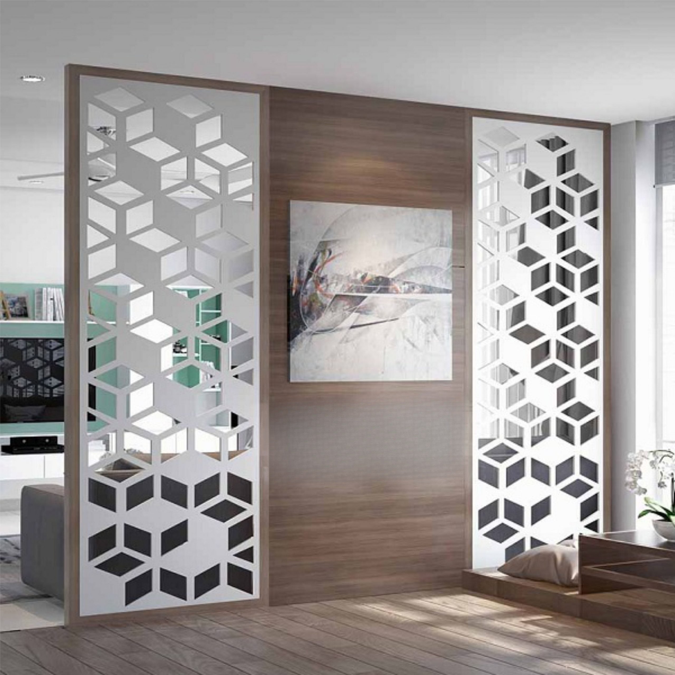 Vách ngăn CNC phòng khách chung cư đẹp, hiện đại