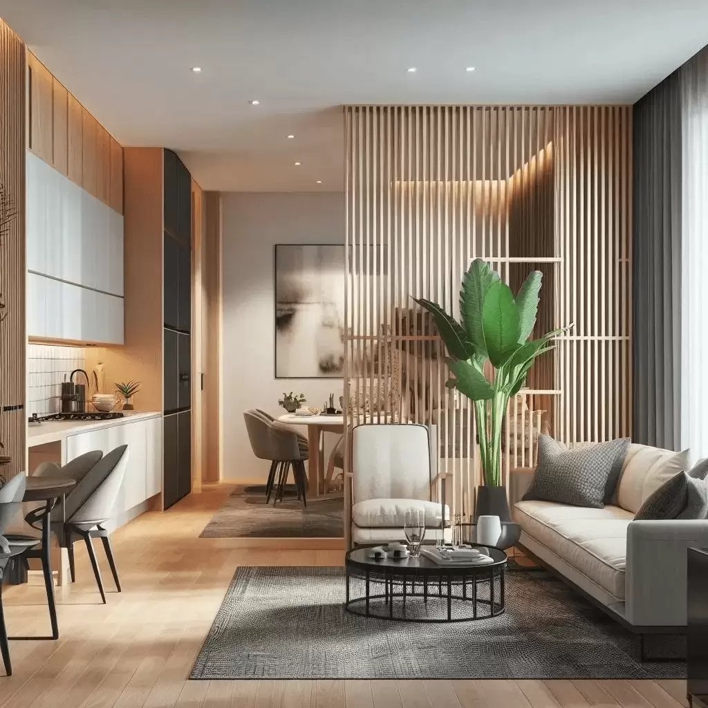 Vách ngăn phòng khách chung cư đẹp, phong cách đơn giản