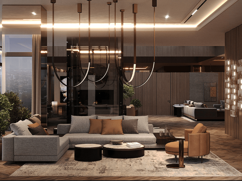 Vách ngăn phòng khách chung cư cao cấp nhà penthouse