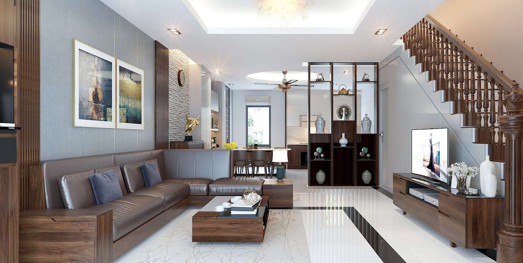 vách ngăn phòng khách và bếp