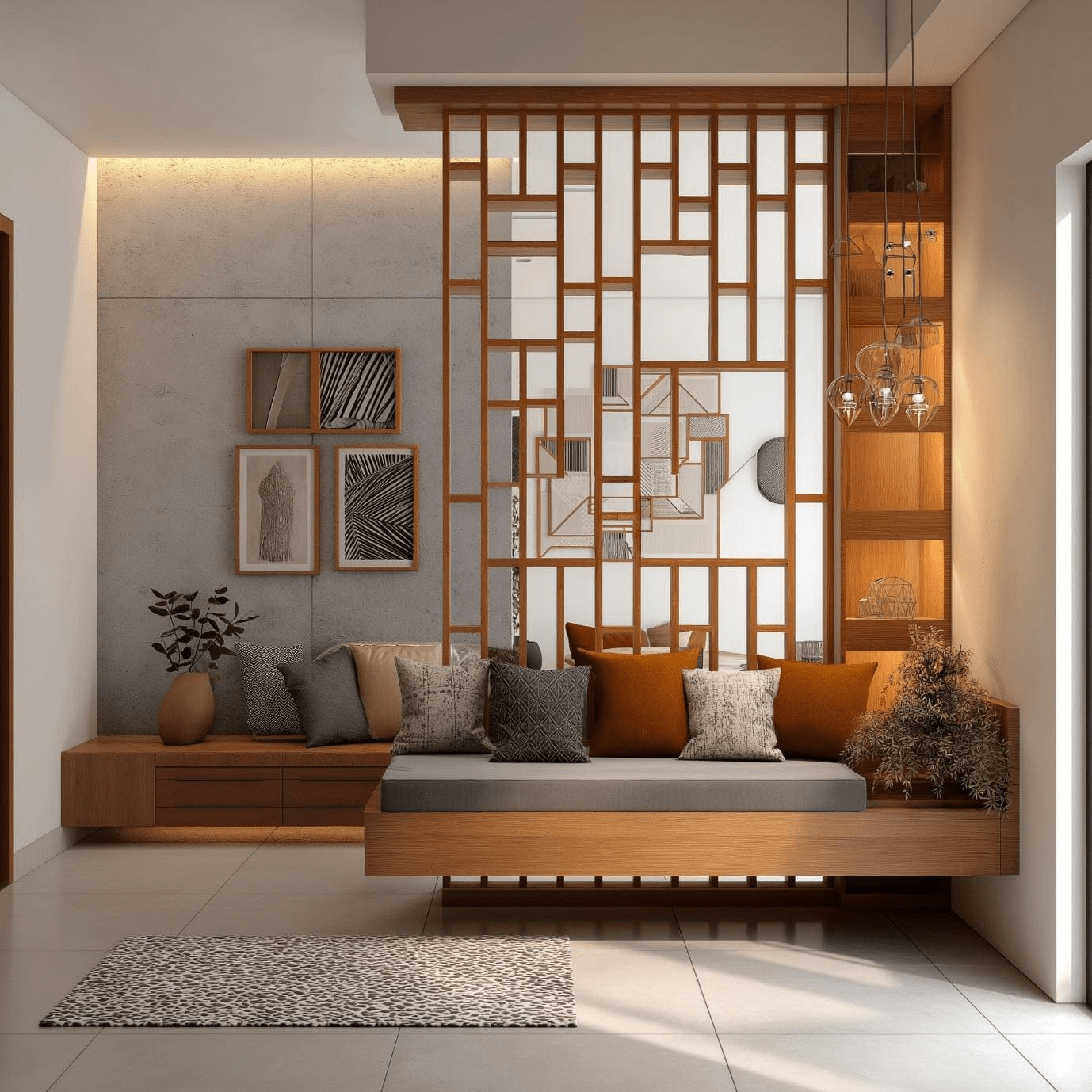 Vách ngăn phòng khách và bếp được sử dụng phổ biến thay thế cho tường gạch truyền thống