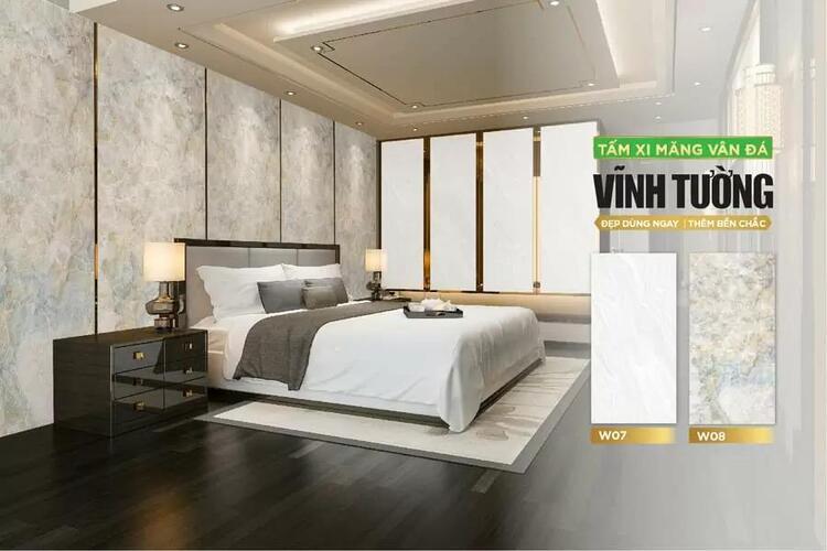 Vách ngăn phòng ngủ bằng tấm xi măng vân đá đẹp Vĩnh Tường
