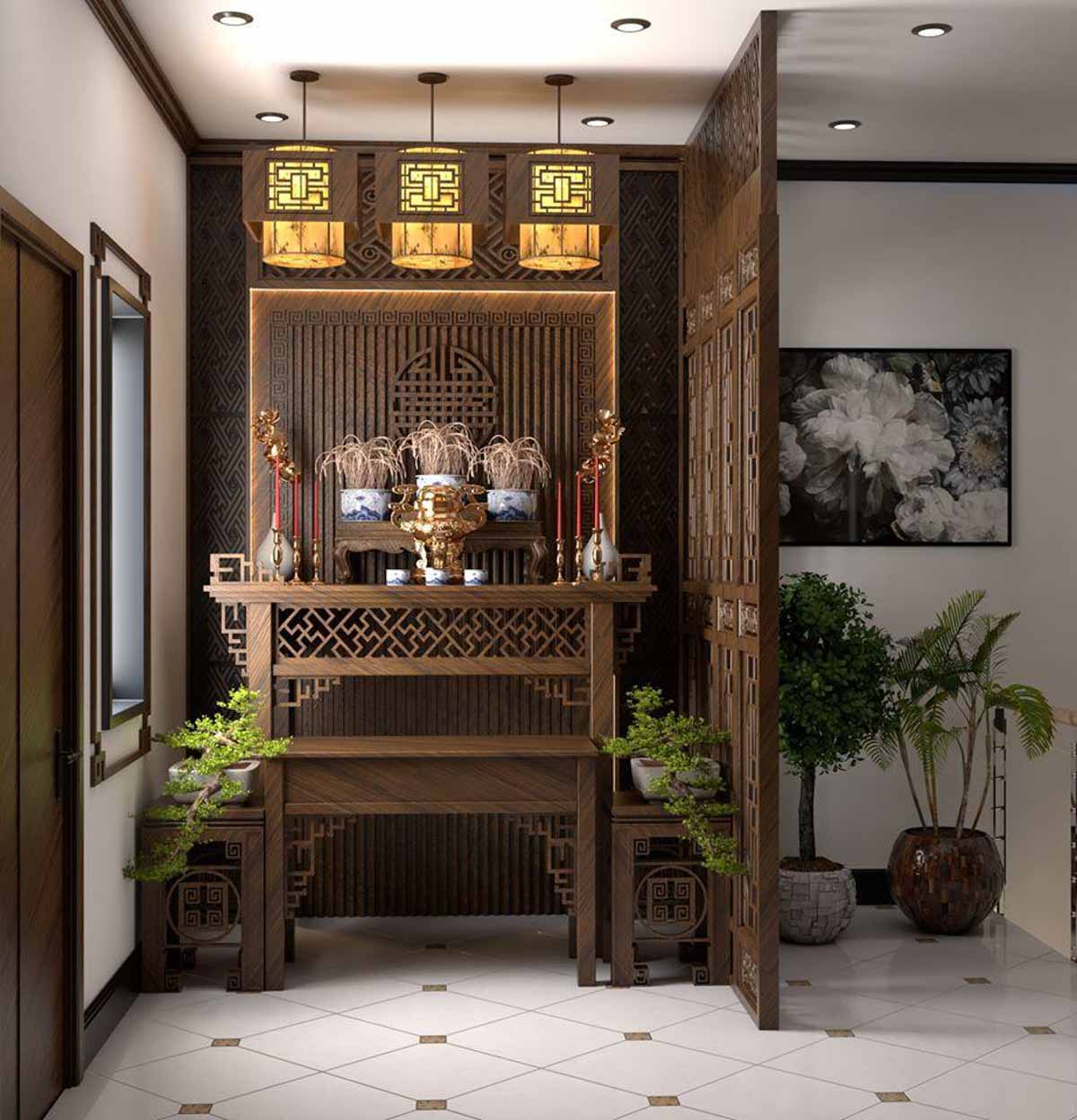 Mẫu vách ngăn phòng khách chung cư và không gian thờ