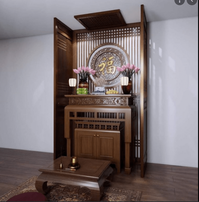 Vách ngăn phòng thờ bằng gỗ MDF đang rất được các gia chủ ưa chuộng