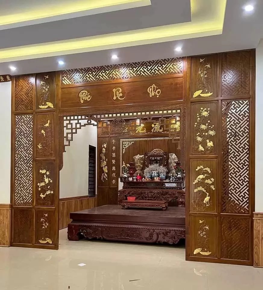 Mẫu vách ngăn phòng khách và phòng thờ CNC sang trọng 