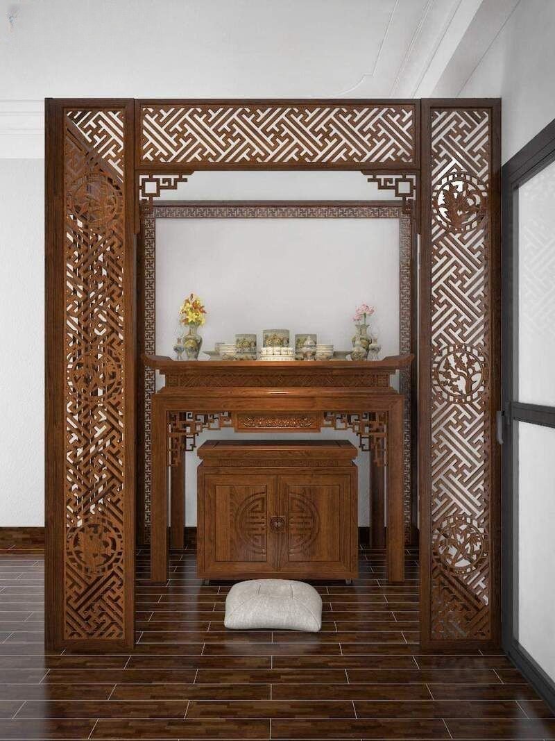 Vách ngăn phòng thờ kế hợp hoa văn