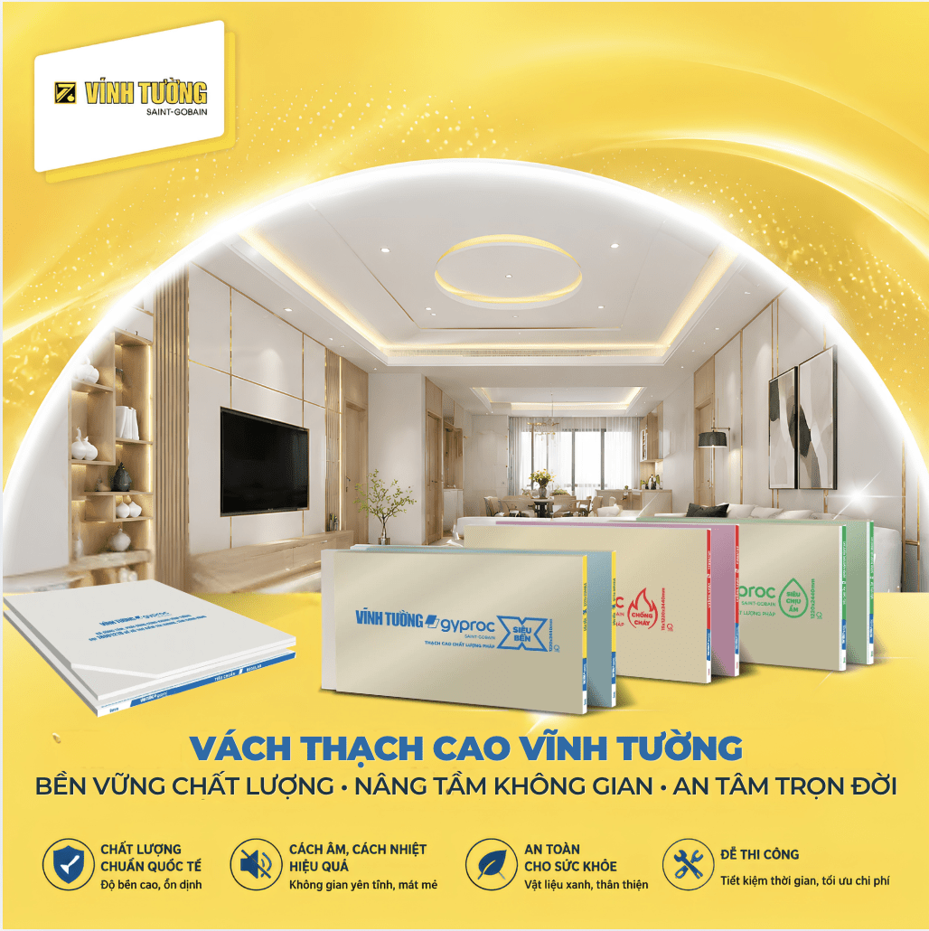 Vách thạch cao Vĩnh Tường đảm bảo sử dụng vật liệu xanh, giữ an toàn cho cả gia đình