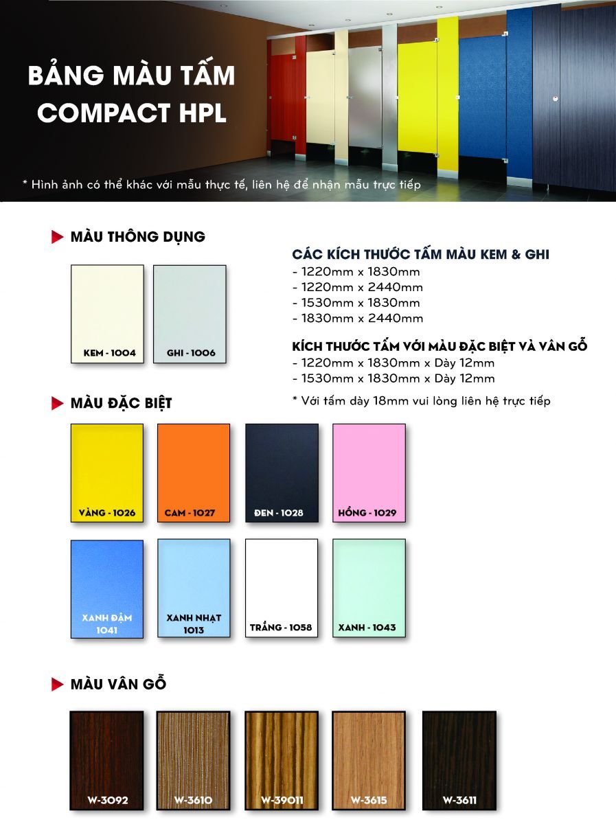 Bảng màu vách ngăn vệ sinh Compact HPL