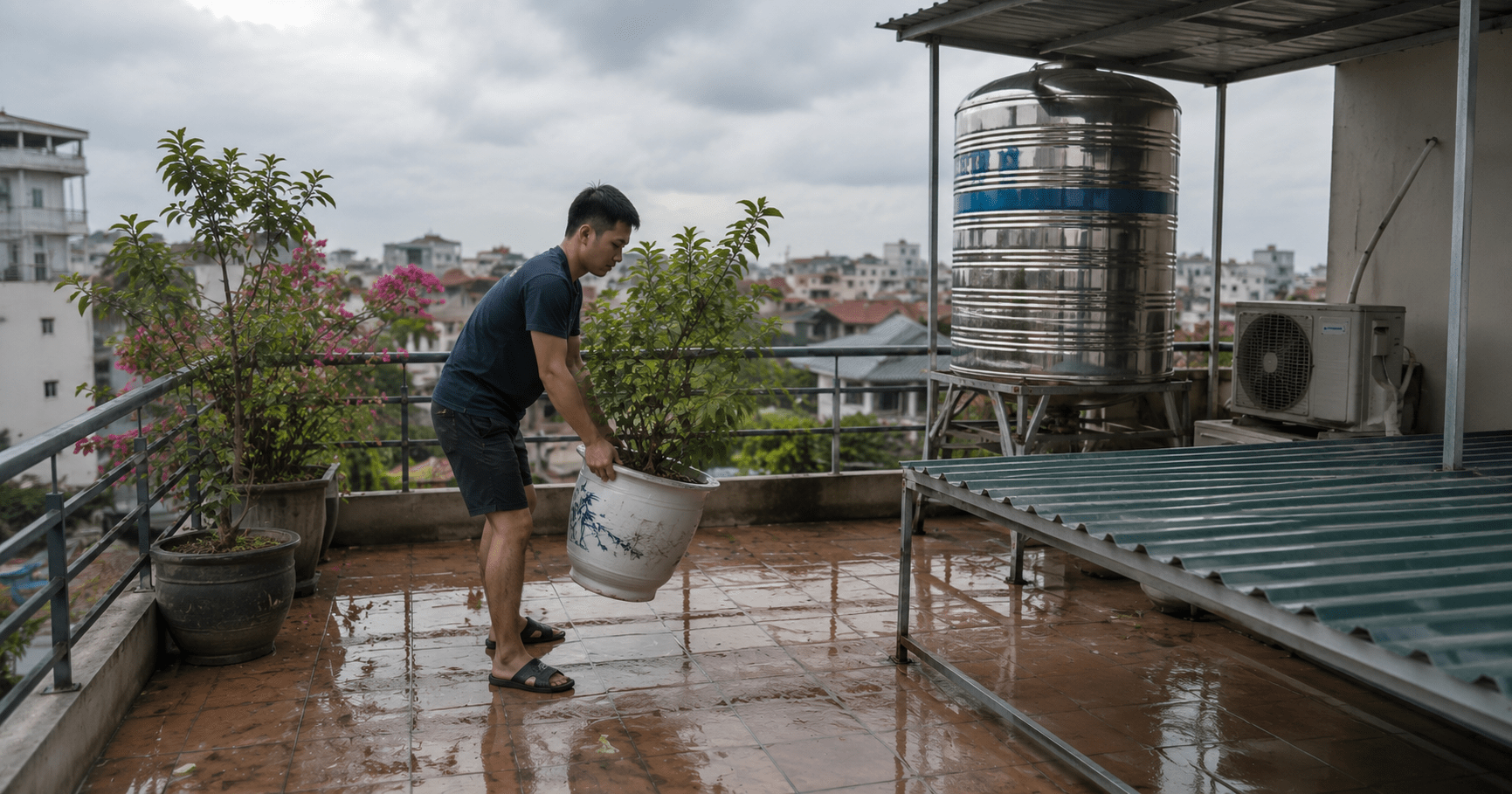 Vật dụng ngoài trời cần được thu dọn sớm để tránh bị gió cuốn gây nguy hiểm khi bão đến