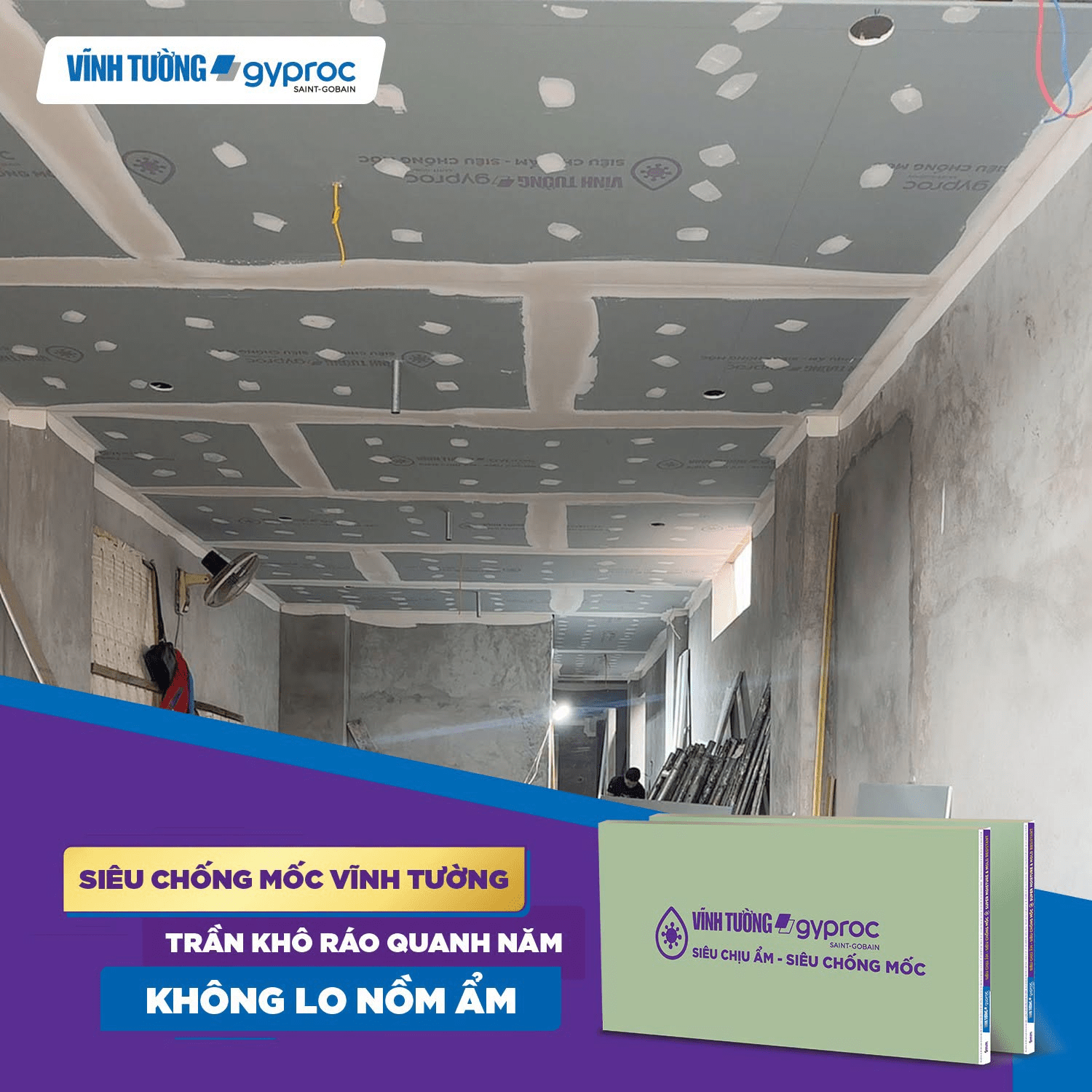 Vật liệu chịu ẩm, chống mốc giúp bảo vệ các khu vực ẩm ướt và nâng cao độ bền công trình