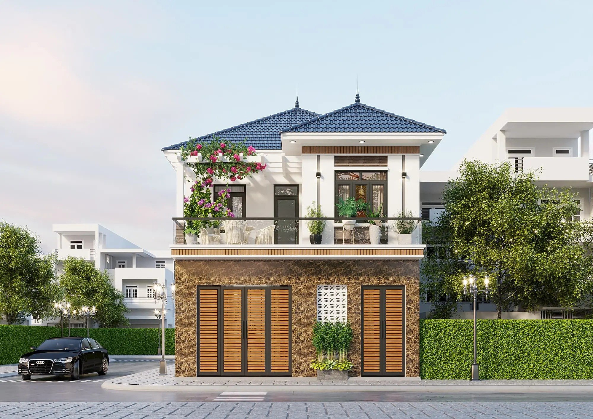 Mẫu nhà 2 tầng 4 phòng ngủ với diện tích 8x12m phổ biến hiện nay