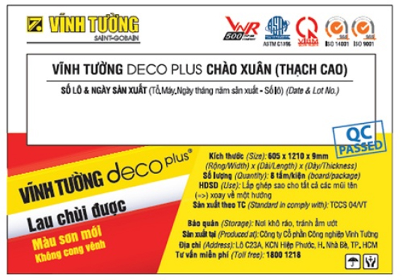 Tấm trang trí Vĩnh Tường DECO trên nền thạch cao Gyproc